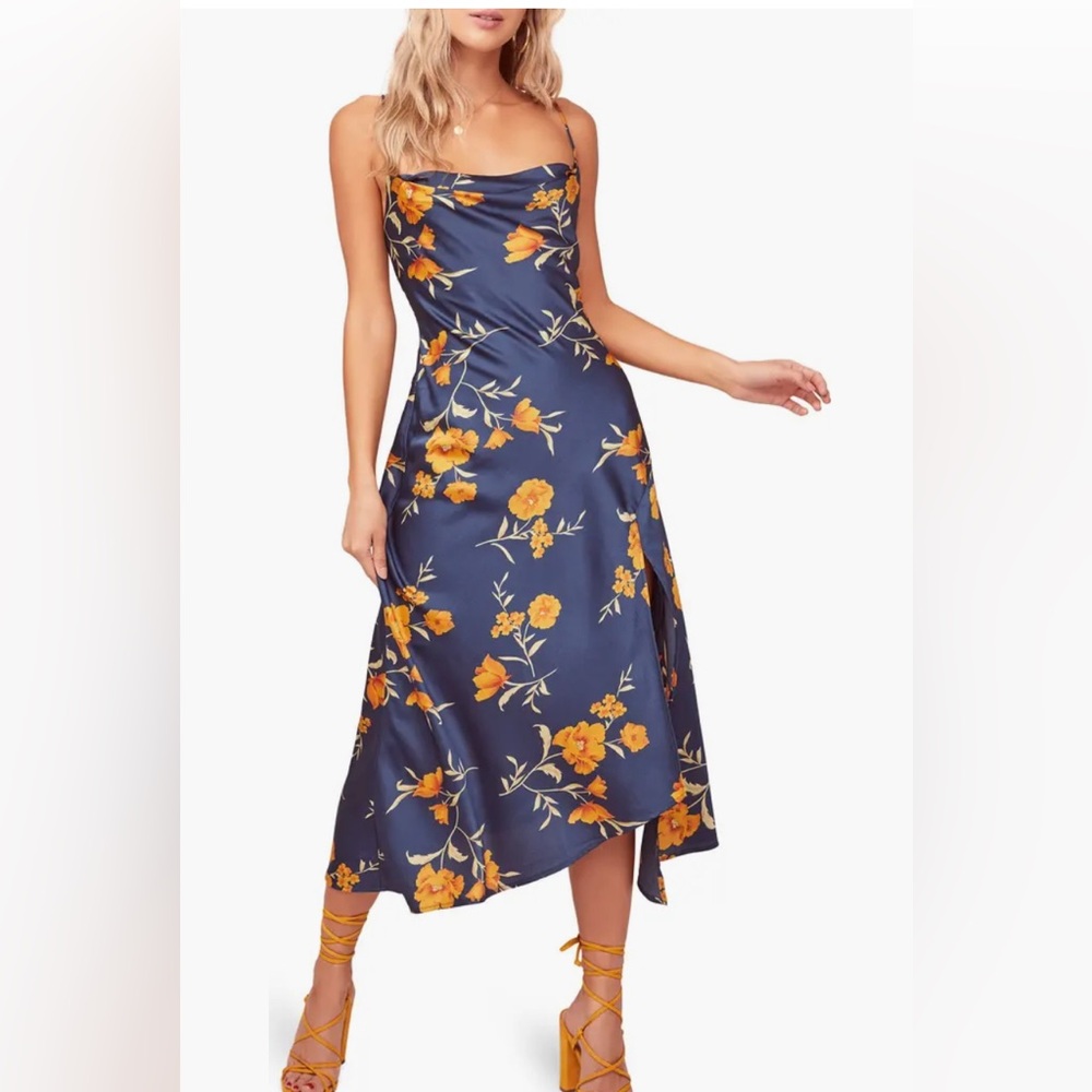 Astr Gold and Orange Backless Slit Midi Dress
